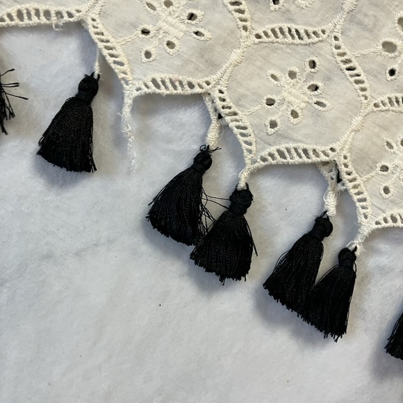 Hemant‎ Nandita Dress Womens Sz S Ivory Aditya Embroidered Eyelet Tunic Tassel - Picture 6 of 10